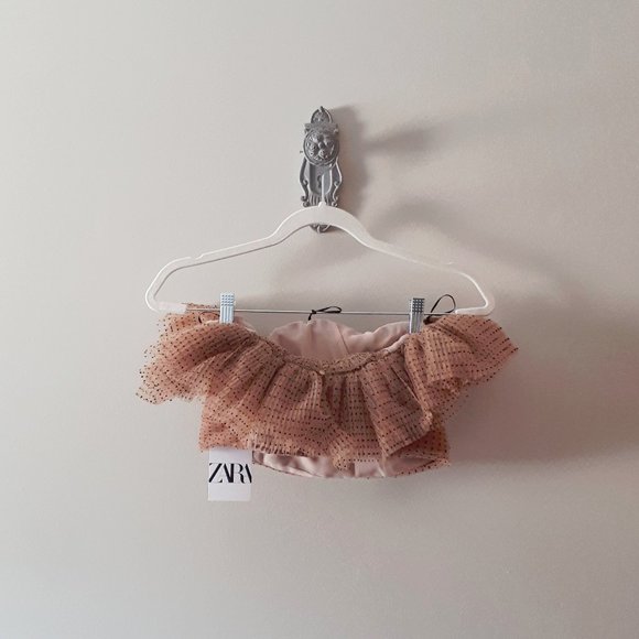 NWT Zara polka dot & pink / tan tulle crop top, M - Picture 9 of 9